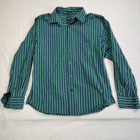 GAP Other - GAP Button Down Shirt Mens L Green Blue Striped Fitted Premium 100% Cotton